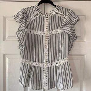 New York & Company Striped Ruffle Sleeve Top Size M NWT